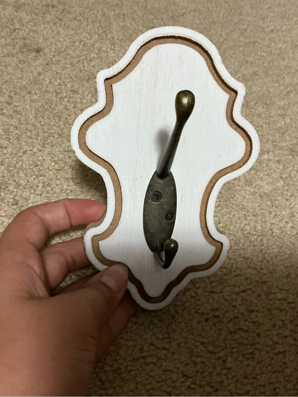 Decorative White and Brown Wall Hook Plaques - Set of 3